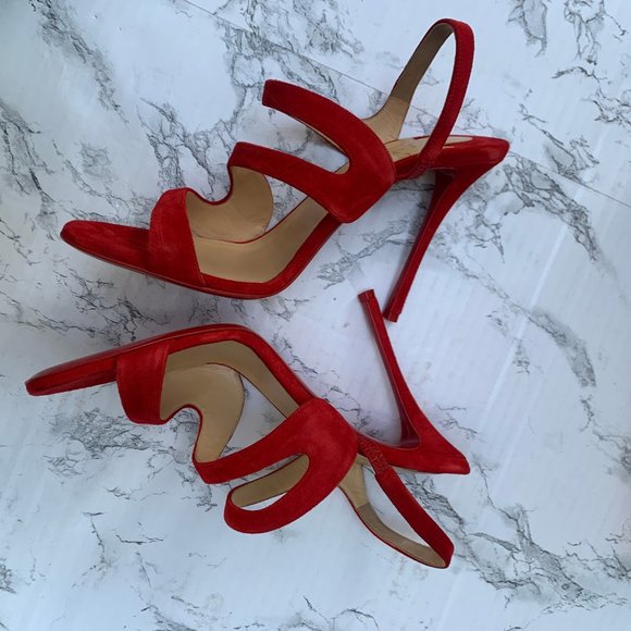 Christian Louboutin Vavazou Red Suede Strappy Heel - Picture 6 of 14
